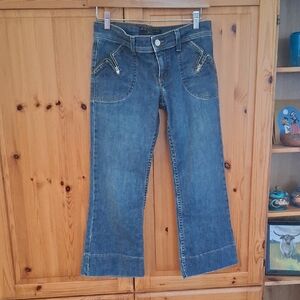 Juicy Couture Y2K Patch Pocket  Wide Leg Capri Denim Jeans Size 27